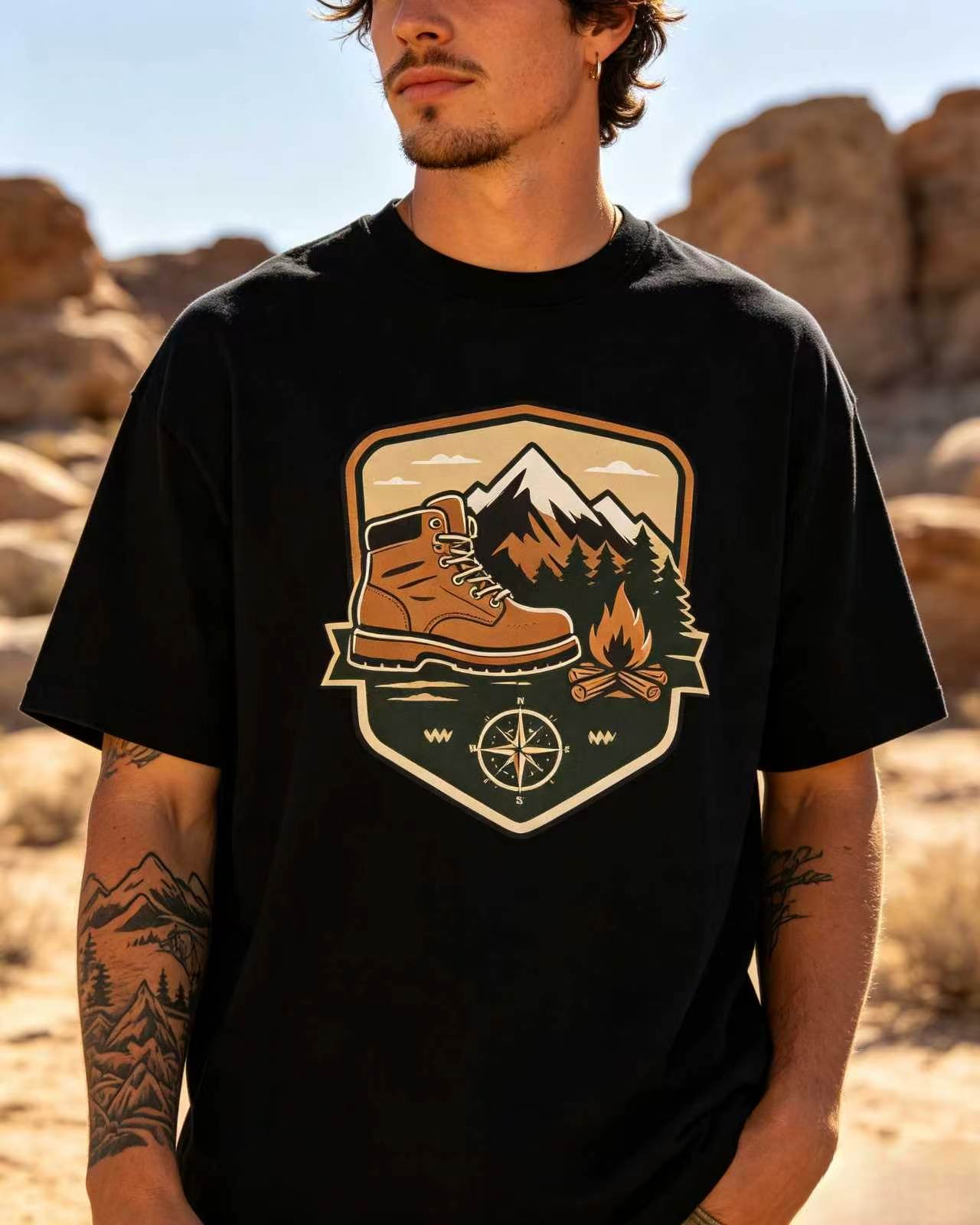 Outdoor Adventure Hiking - T-shirt unisexe en coton surdimensionné avec