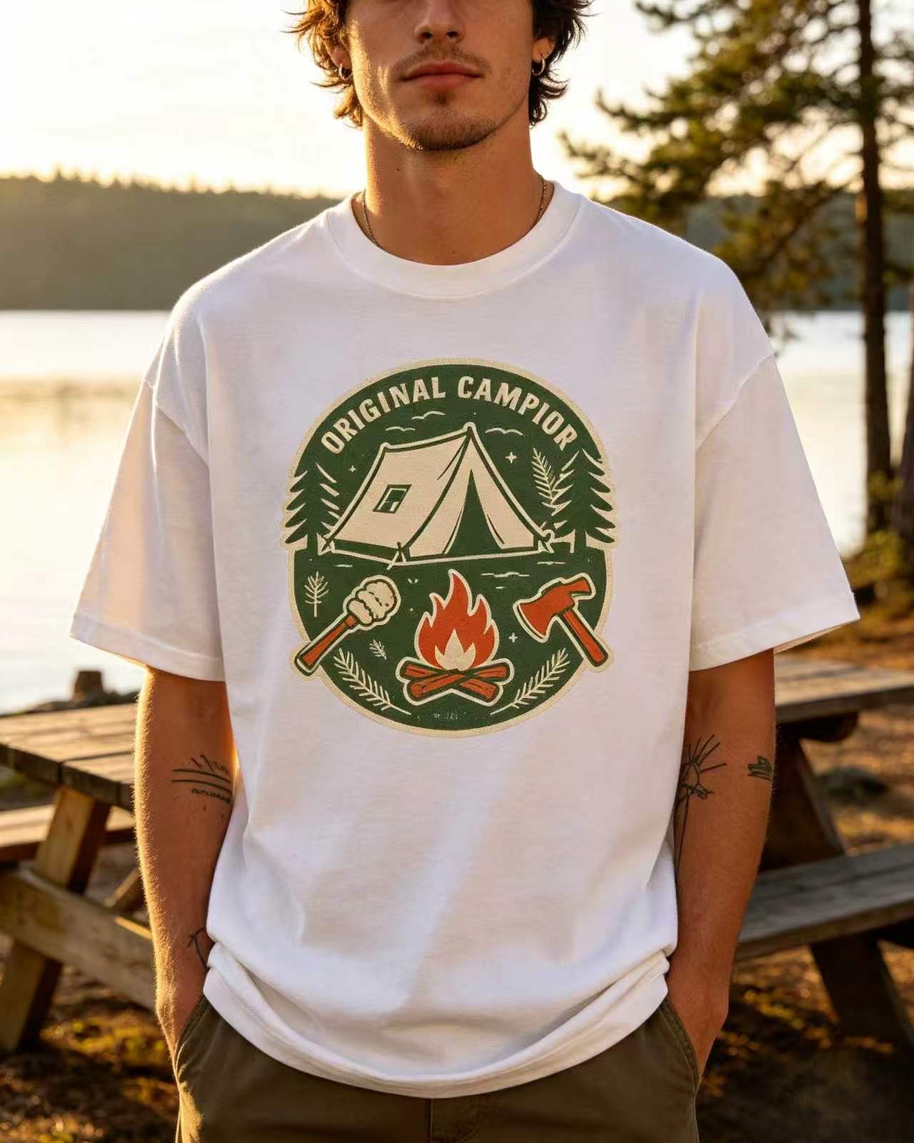 Outdoor Adventure Tent - T-shirt unisexe en coton surdimensionné avec